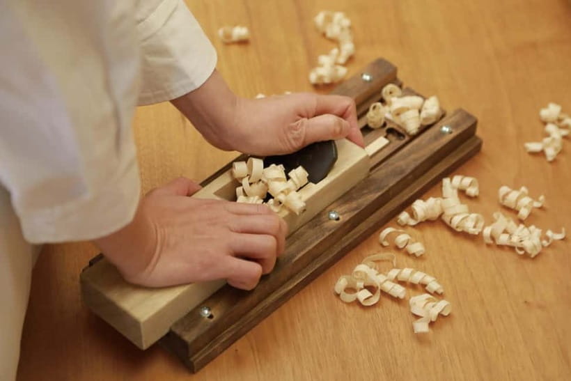 Chopstick Making Workshop in Ginza - Planing the chopsticks by hand