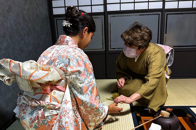 KYOTO Tea Ceremony with kimono near by Imamiya Jinjya Shrine - Seasonal sweets, matcha, and your turn at the bowl