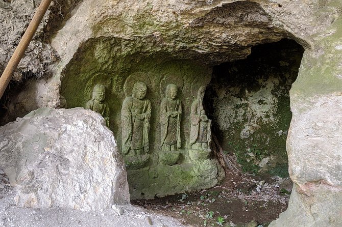 Nara - Heart of Nature Cross Bike Tour - Stone Buddhist carvings in Kasugayama