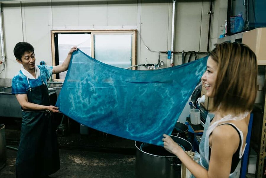 Natural Indigo Dyeing with Local Masters (Private Atelier) - Watching green cloth turn blue