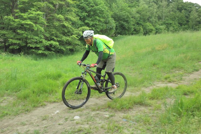 Nopporo Forest Mountain Bike Tour from Sapporo, presenting a retro Cycle cap - Riding Nopporo’s mostly flat forest loop