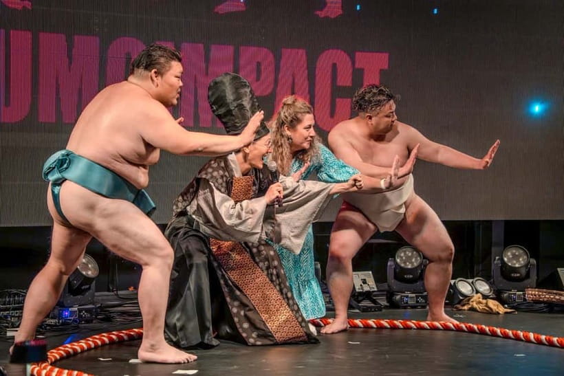 Osaka:SUMO BEATS SHOWCASE: Taiko Drum and Wagyu burger! - The Serious Match and the Comedy Around It