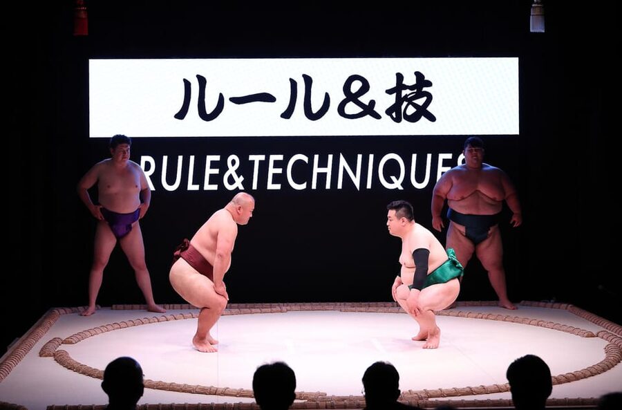 Osaka: Sumo Stage Show with Bento or Snack + Fight & Photo - The raised-stage bouts are built for fun