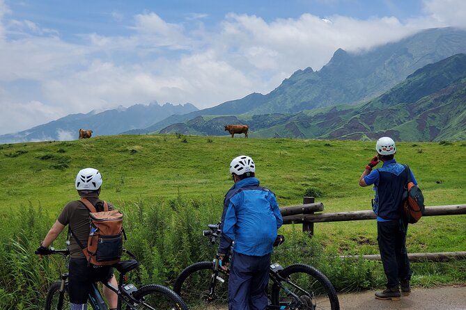 Private E-MTB guided cycling around Mt. Aso volcano & grasslands - Starting at Aso Station at 1 PM