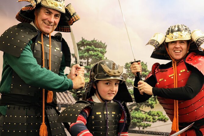 Skip the lines Basic Ticket at SAMURAI NINJA MUSEUM KYOTO - Wearing samurai armor and holding a katana