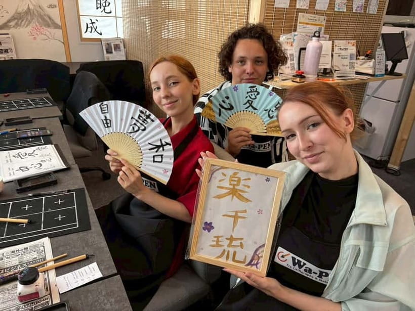 Tokyo:Calligraphy &Make your original folding fan in Asakusa - Learning posture, brush grip, and the eight basic techniques