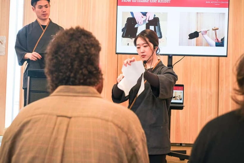 Tokyo: Knife Making Workshop (Sharpening, Engraving) - Engraving your name and attaching the handle