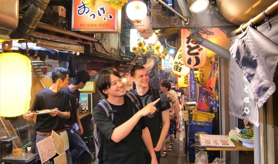 Tokyo: Shinjuku Bar Hopping with All-You-Can-Drink & Dinner - Omoide Yokocho: dinner beside the railway